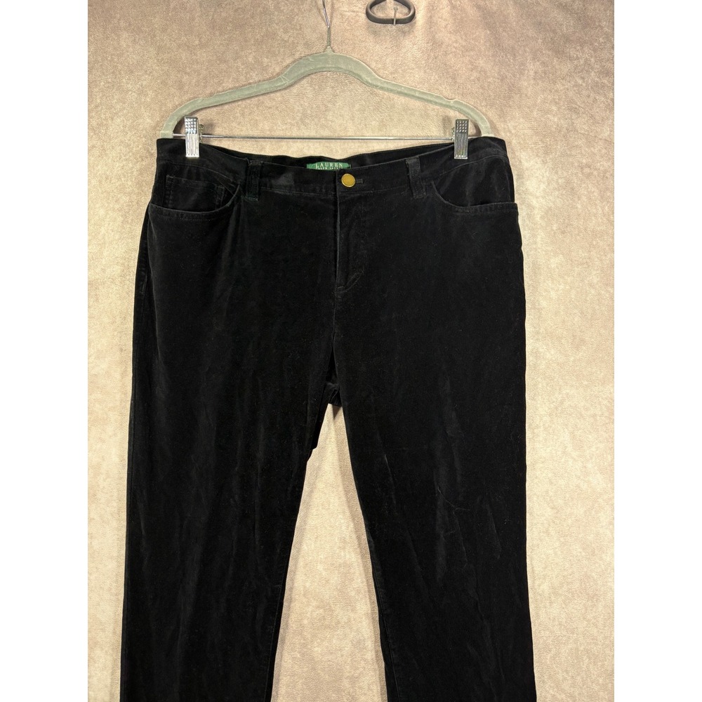Lauren Ralph Lauren Pant Women 12 Black Velvet Straight Leg Slim Stretch Holiday